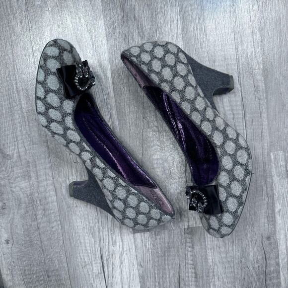 Poetic License Polka Dot Rhinestone Bow Heels Pumps Size 39 8.5 US Y2K Coquette - Picture 5 of 6